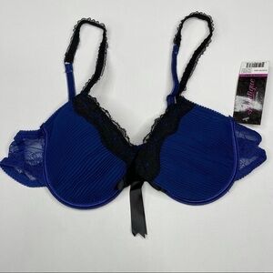 Oh La La Cheri Bra Lingerie Blue Lace Ruffle Satin Underwire Babydoll 34C New